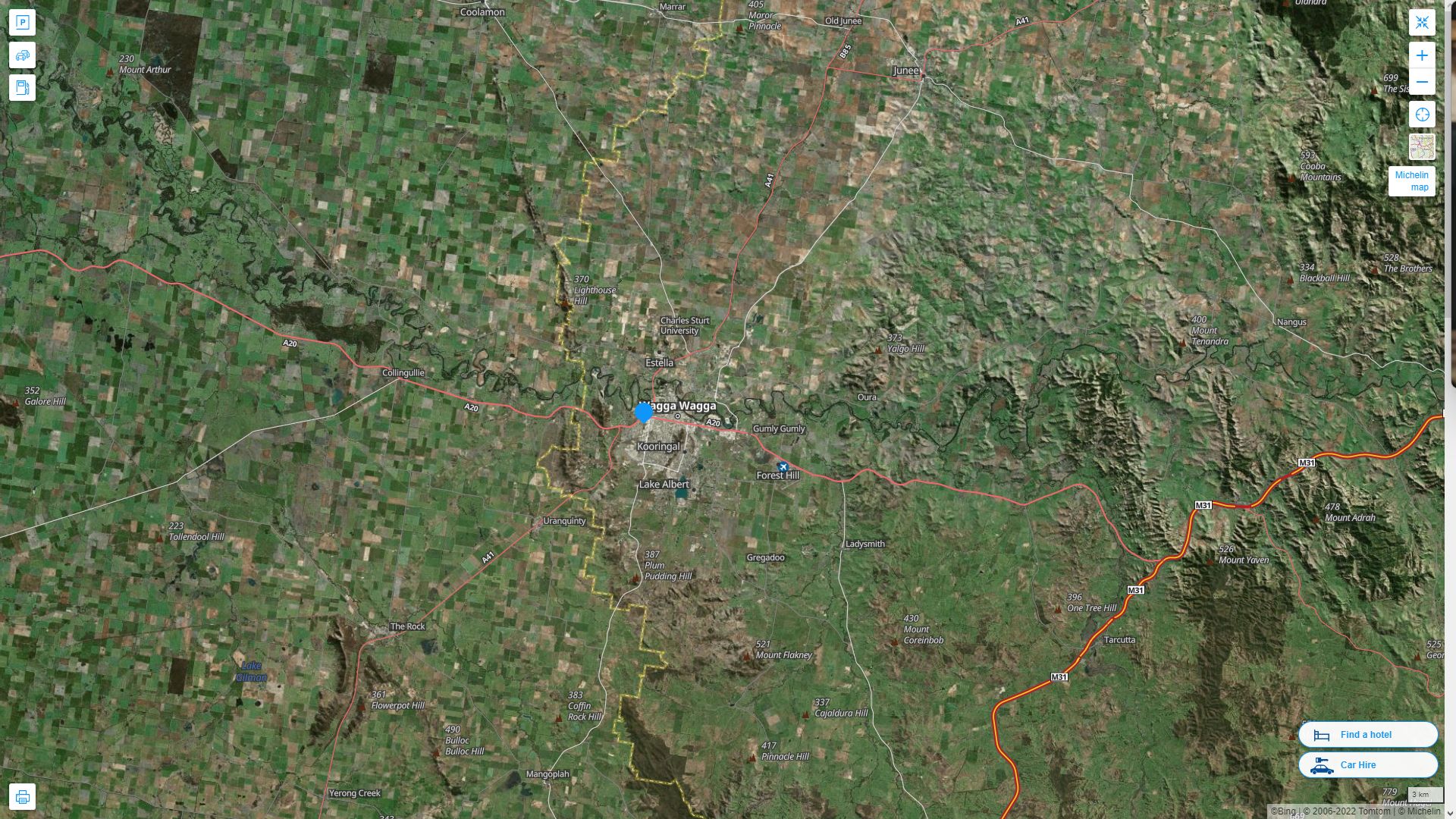 Wagga Wagga Highway and Road Map with Satellite View